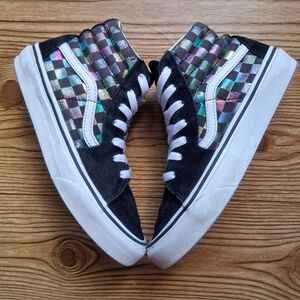 Vans Sk8-Hi Multi-color Rainbow  Checkered sneakers Sz 3Y